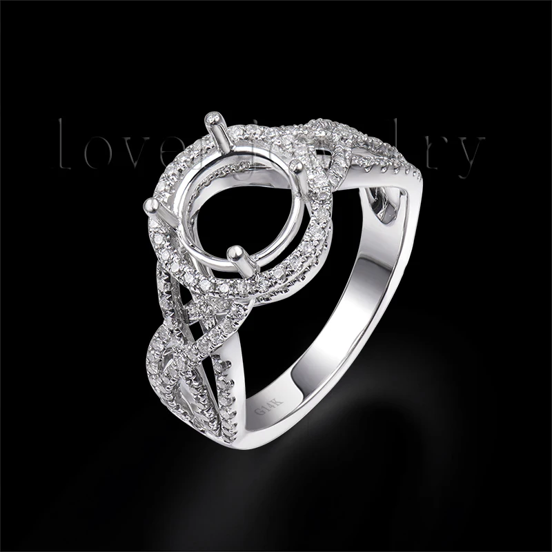 

Solid 14Kt White Gold Natural Diamond Engagement Semi-Mount Ring Mounting Round 7.5mm For Sale G090458
