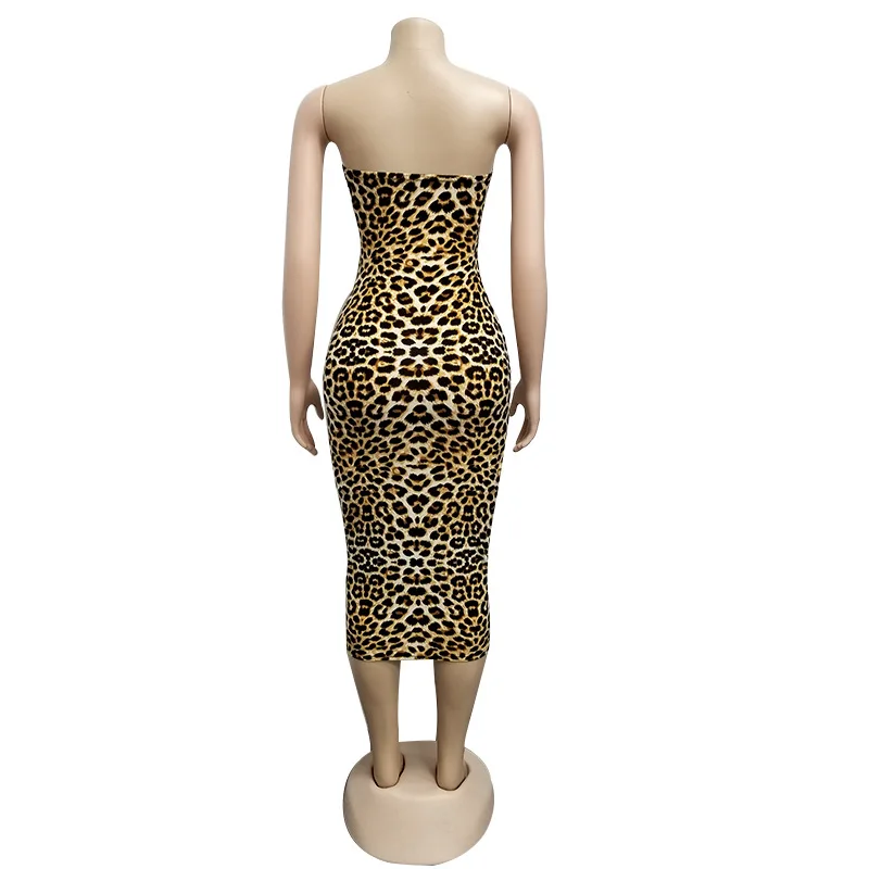 Сексуальное модное женское летнее платье без бретелек с леопардовым принтом, женское платье с вырезами, обтягивающее платье Vestidos, женское платье обтягивающее платье