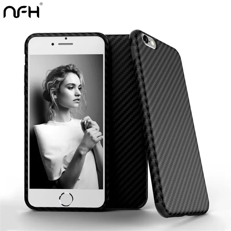 

NFH Fashion Black Carbon Fiber Case For iPhone X 6 6S Soft Silicon Case For iPhone On 5 5s SE 6s 7 8 plus Mat TPU Cover