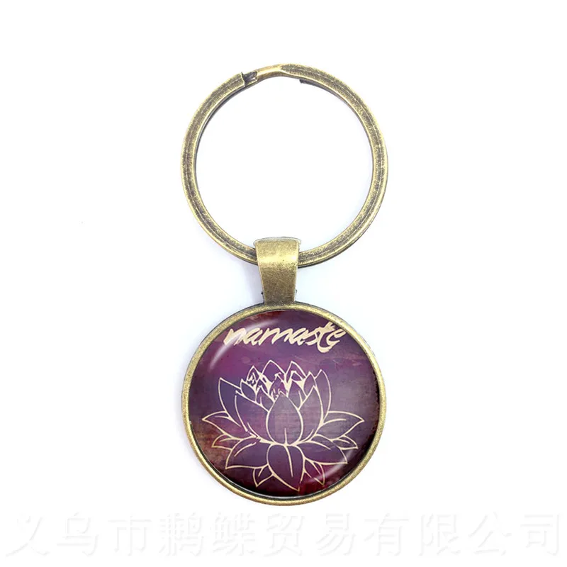 1pcs/lot Yoga Jewelry Keychain OM Symbol Buddhism Zen Unique Mandala Flower Key Chain Glass Henna Handmade Keyring