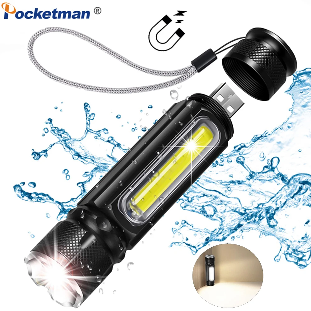 

Multifunctional 5000LM LED Flashlight COB T6 LED Torch USB Rechargeable Tail Magnet Side COB Linterna Work Light Flashlight