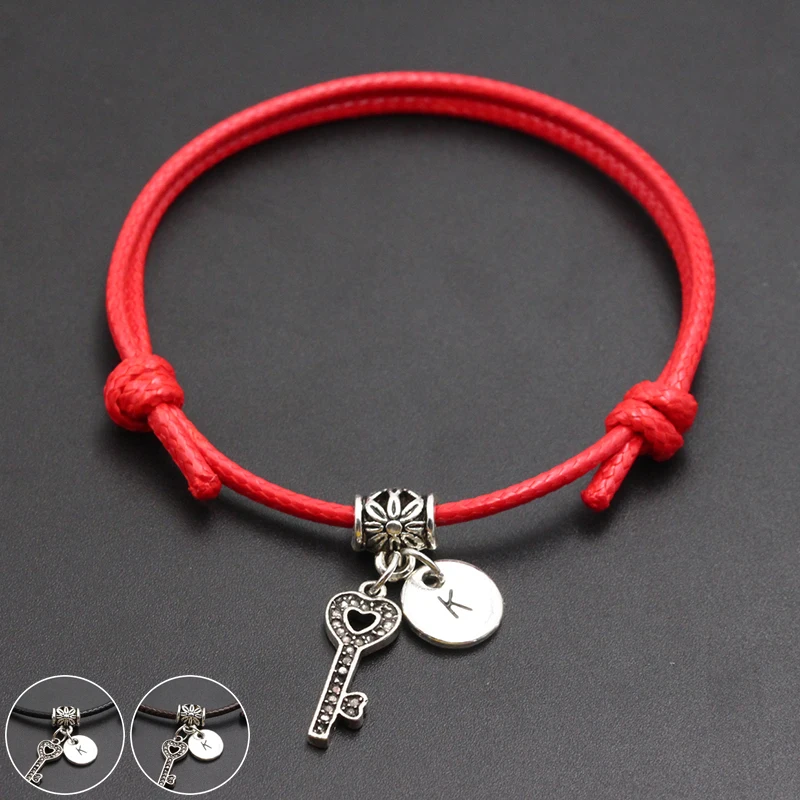 

A-Z English Alphabet Key To Your Heart Charm Red Thread String Bracelet Handmade Diy Lucky Rope Bracelet For Women Men Jewelry