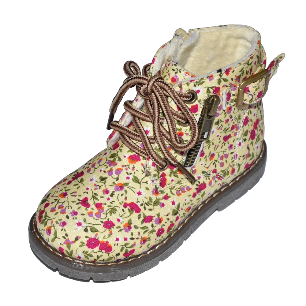 Для девочек; хлопковые ботинки; обувь с цветами с цветочным узором chaussure fille sapato menina темно-желтый sandq детский жесткий носок и каблук Нескользящая детская ботильоны