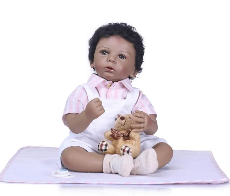 

50cm Bebe Reborn Doll Soft Silicone Girl Toy Vinyl Reborn Babies Dolls Gift for Children's Day Black Skin Boy Birthday Gift
