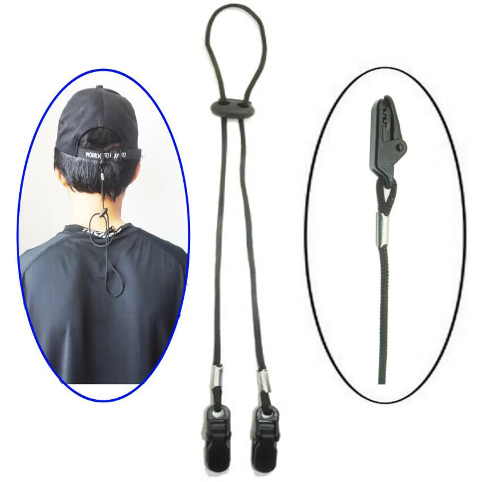 

Safety Wind Lanyard Cord & Plastic Clips for Golf Fishing Boating Hat Cap
