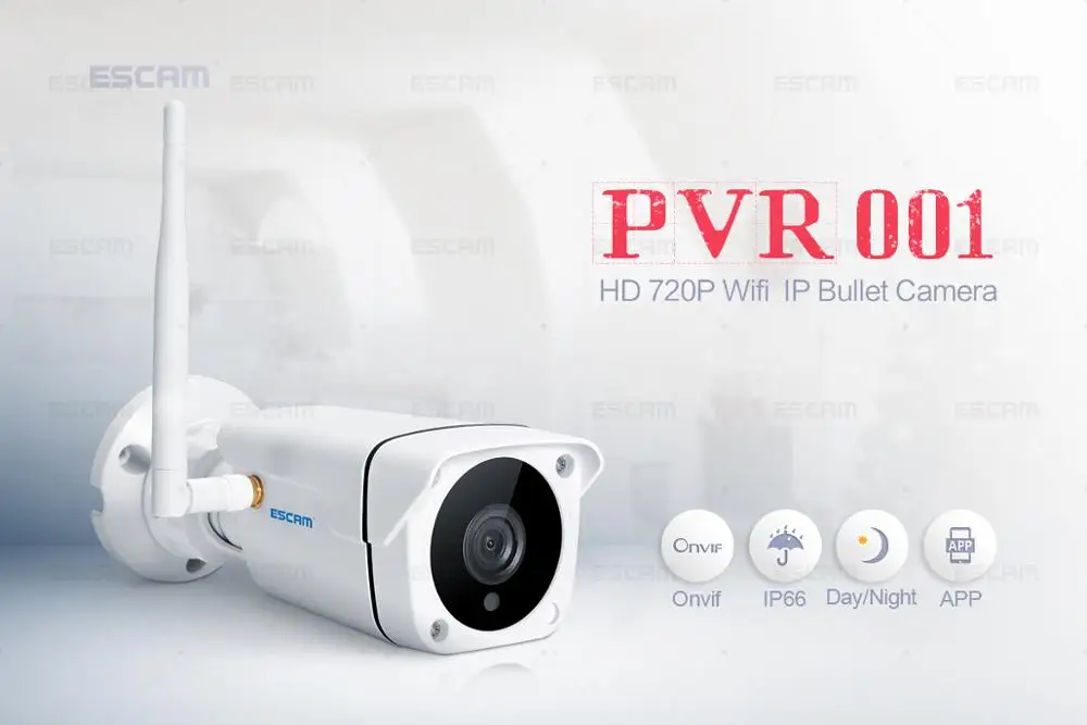 

ESCAM PVR001 ONVIF HD 720P P2P Private Cloud Waterproof Security IP Camera CMS viewing APP viewing Brower viewing Support onvif