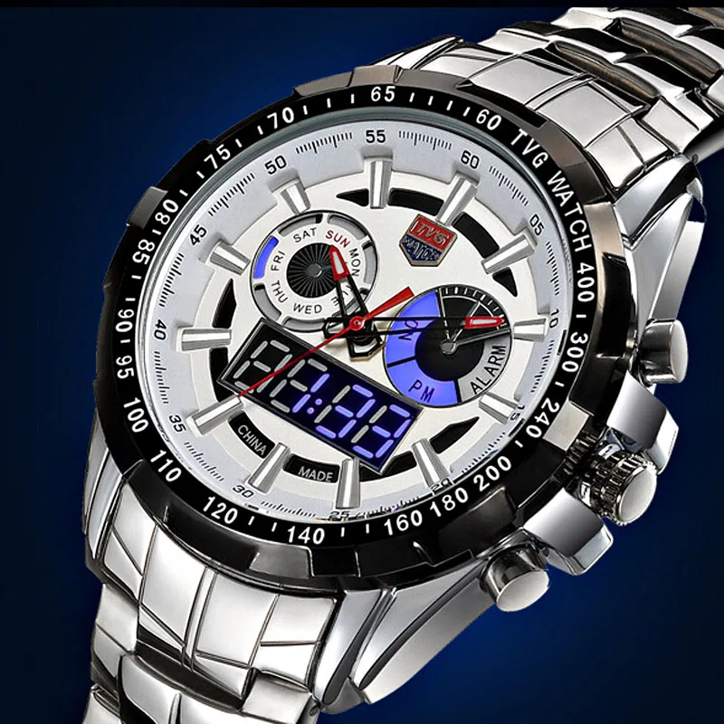 Prix pour Sport montre TVG haute-fin marque Montres Hommes Led Affichage Plein Montre À Quartz En Acier Hommes De Mode Saphir Étanche Militaire montre Prix pour Sport montre TVG haute-fin marque Montres Hommes Led Affichage Plein Montre À Quartz En Acier Hommes De Mode Saphir Étanche Militaire montre