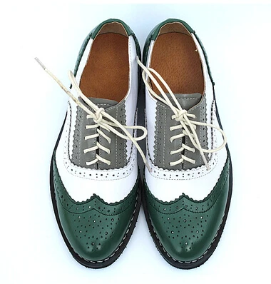 Новинка года; Модные Винтажные женские туфли-оксфорды на плоской подошве со шнуровкой; женская повседневная обувь на плоской подошве; размеры 34-43 - Цвет: green grey white