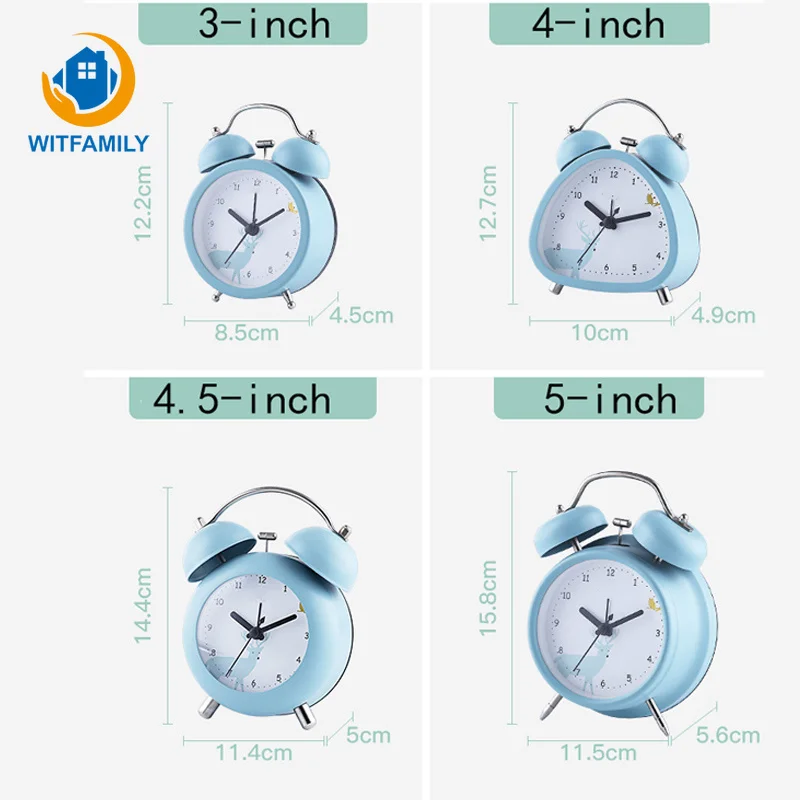 Retro Portable Mini Cartoon Alarm Clock Metal Round Night light Desktop Clock Number Double Bell Table Digital Clock Home Decor