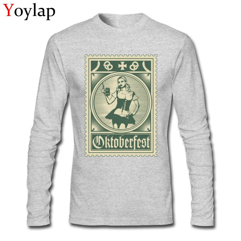 O-Neck T Shirt Slim Fit Summer Fall Tops T Shirt Long Sleeve for Male Special Cotton Fabric Oktoberfest Stamp Normal Clothing Shirt Oktoberfest Stamp grey