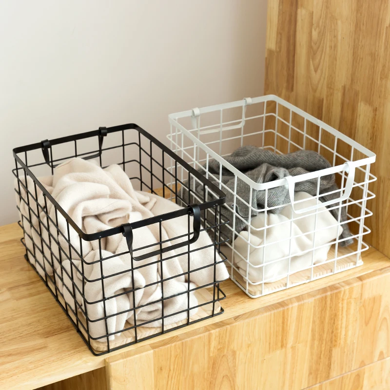 Nordic Iron Cosmetic Storage Basket Desktop Makeup Cloth Office Articles Organizer Box Bathroom Sundries Home Container