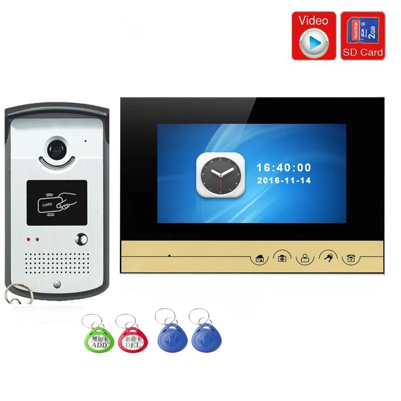 

SmartYIBA Wired 7'' Inch TFT Door Phone Intercom System Kit Video Recorder RFID Card Unlock Doorbell System with Night Vision