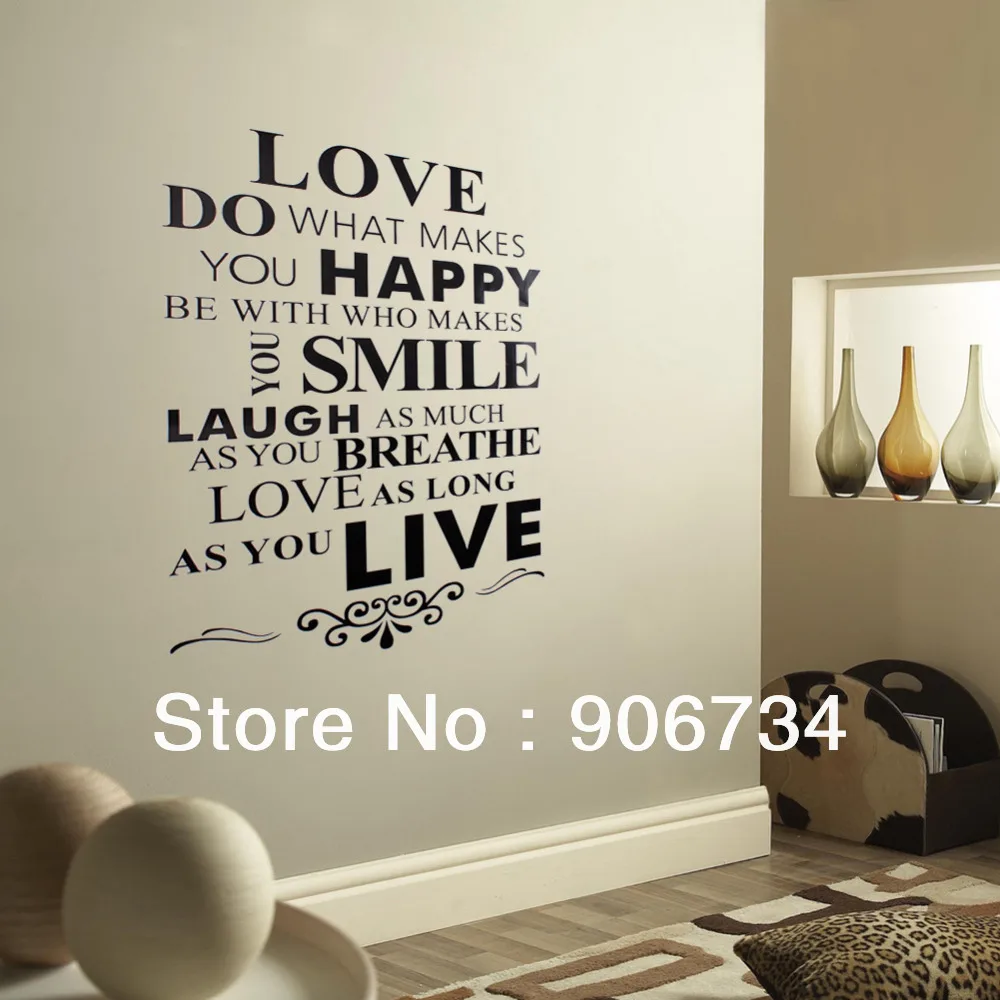 removable wall sticker decor vinyl decal with love happy smile live quote designchina