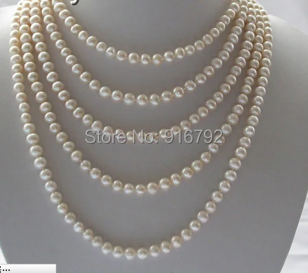 

YH@CS >>SALE 100" 8mm round white freshwater cultured pearls necklace