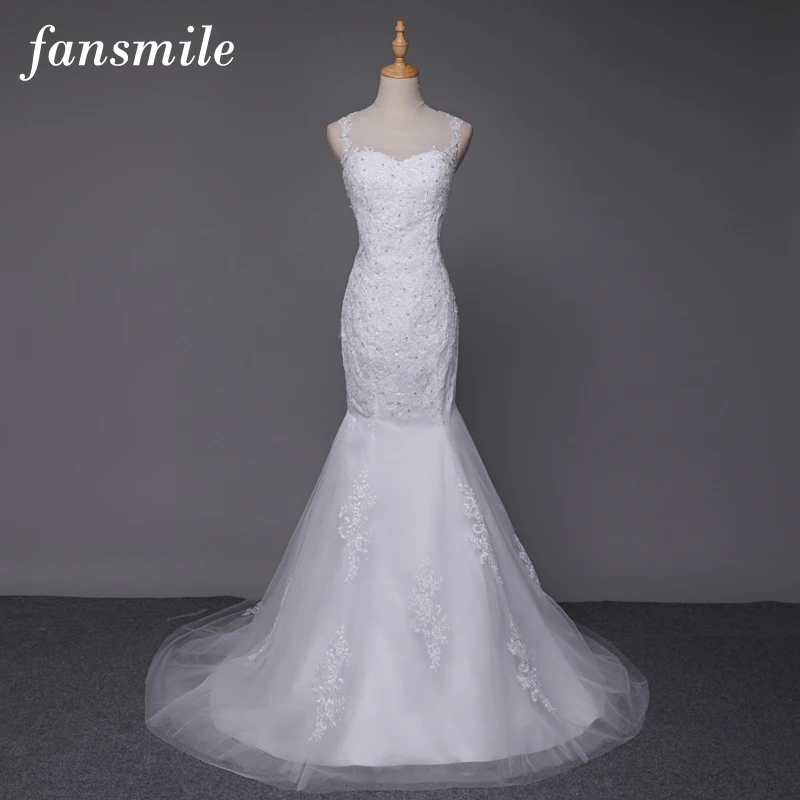 Fansmile Новое поступление Vestido De Noiva кружевное свадебное платье русалки на заказ большие размеры Свадебное платье FSM-589M