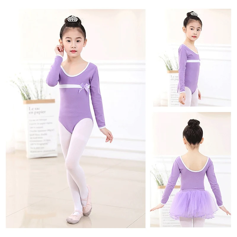 Детский гимнастический костюм; Одежда для танцев; тренировочное платье с длинными рукавами для девочек; хлопковая одежда для национального балета