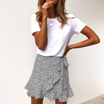 Multi Dot Print Short Mini Skirts Women Summer Ruffle High Waist Bow Tie Skirt Ladies Streetwear Slim Bottoms Saias 2019 1