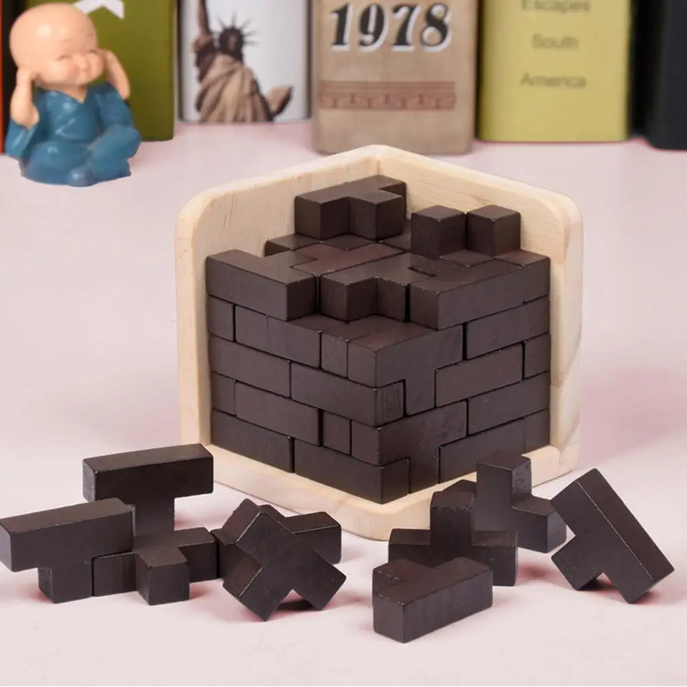 

54Pcs/Set Wooden T Shape 3D Puzzles Building Brain Teaser DIY Assemble Magnet Blocks Luban Interlocking Toys cubes funny toys