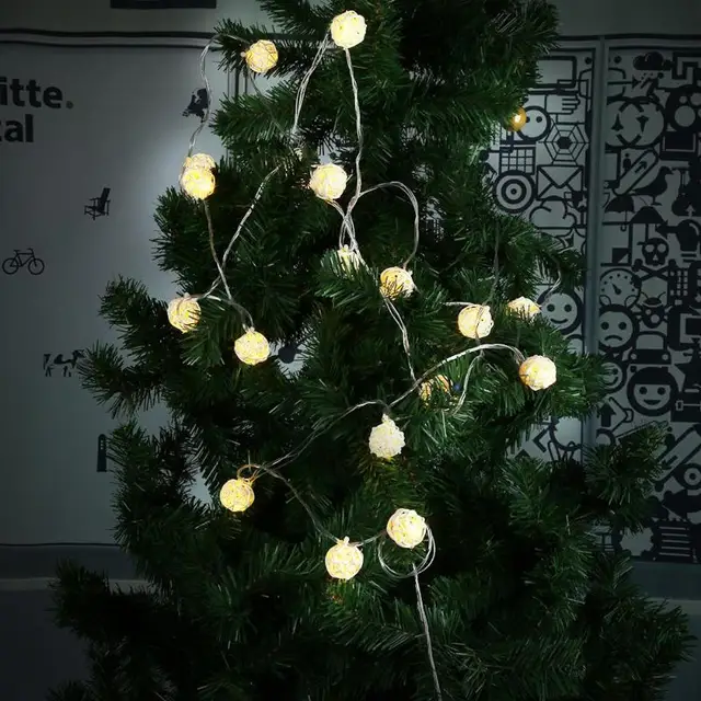 20LED Wicker Rattan Ball Light 5m/16.4ft Fairy String Light Lamps for Outdoor Waterproof Garland Holiday Christmas Home Decor