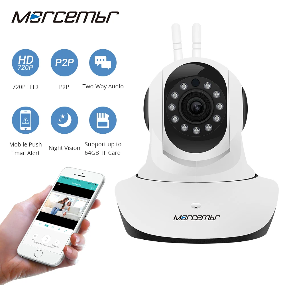 

Morcembr Night Vision CCTV Indoor Camera 720P HD Wireless Wifi IP Home Security Surveillance Camera Motion Detection IP Camera