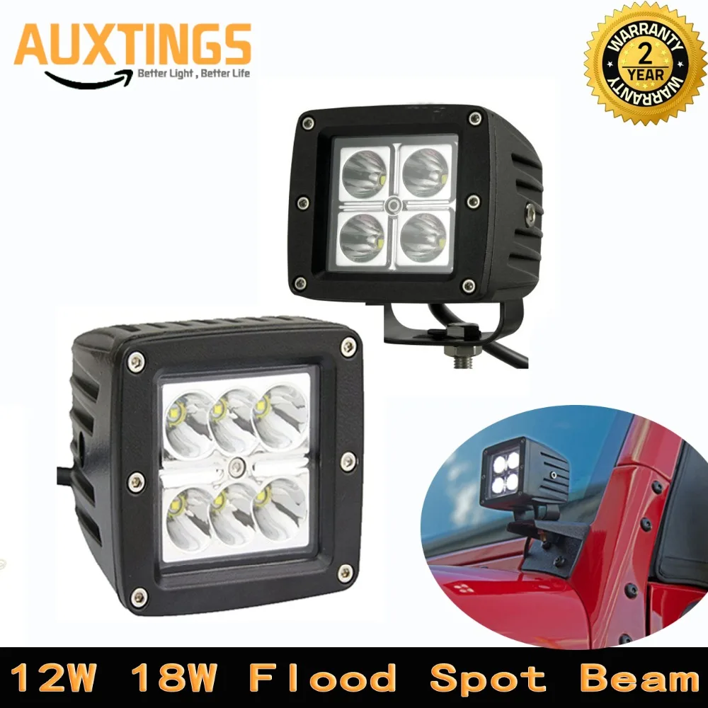 

2PC 12W 18W Led Work Light Spot Flood Beam For Car SUV 4X4 Offroad Driving Fog light External Lights lamps Headlight Waterproof