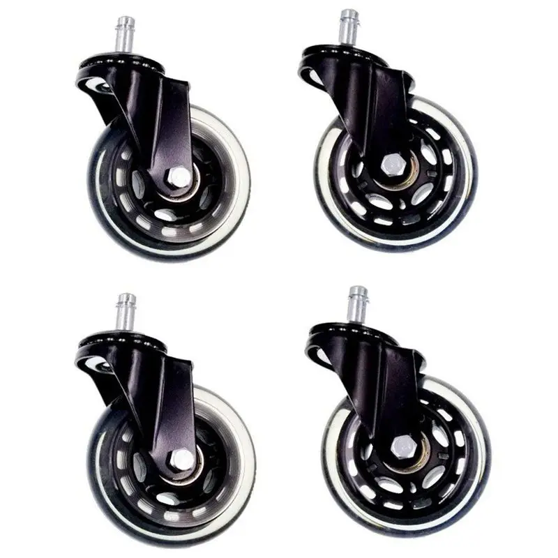 

4x Black swivel PU wheels castor Set, Diameter 75mm = 3inch, 180kg for your home or office furniture chair table trolley dolly