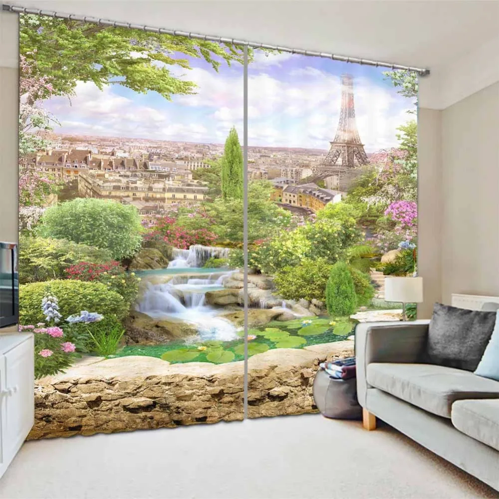 

The Eiffel Tower in Paris 3D Curtains For Bedroom Kids Living Room Drapes Fabric Polyester Set with Hooks Factory direct sale