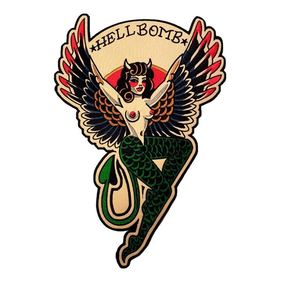 Hell Bomb Demon Embroidery Patches Large Size Iron on Sew on backing DIY Design Motorcycle Biker  (1)