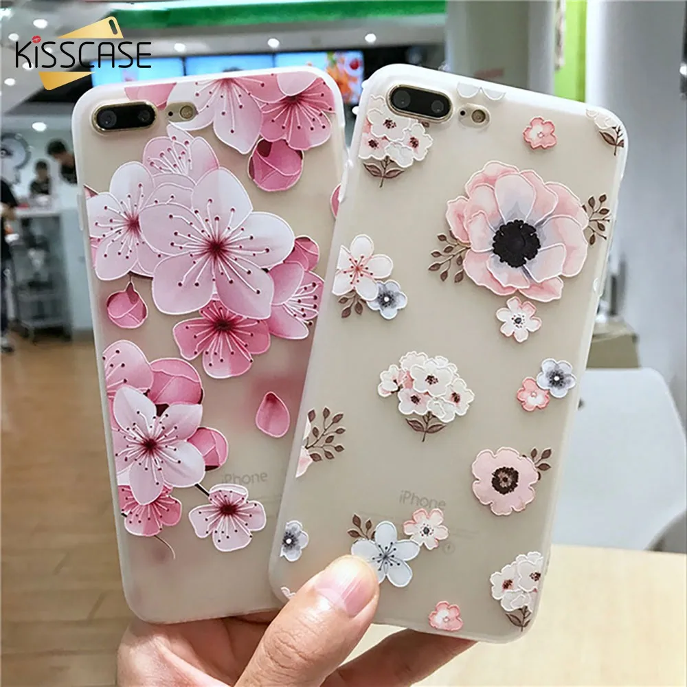 Kisscase 2018 Case 3D рельеф цветок чехол для iPhone X 6 6S 7 8 Plus мягкая TPU силиконовой крышкой