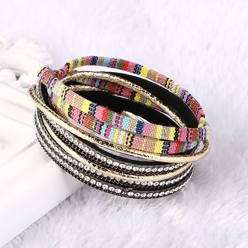 wrapped bracelets full crystal woven tassel bracelet multi-color selection of alloy beads magnetic button personalized jewelry | Украшения