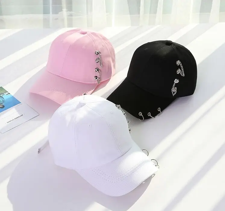 

Mens Baseball Hat Black White Pink Cotton Snapback Hats Women Metal Ring Hip Hop Baseball Caps Dad Trucker Hat Bone Gorras A011