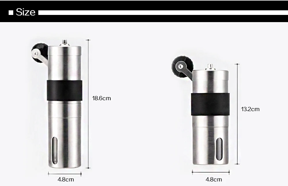 Мини ручная керамическая кофемолка из нержавеющей стали, регулируемая кофейная мельница с резиновой петлей для хранения, Легкая очистка