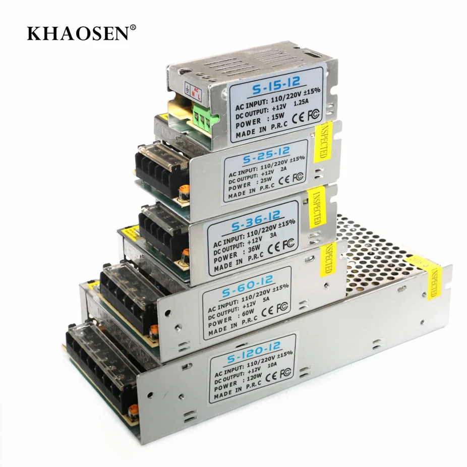 

LED strip driver Power Adapter Aluminum Metal Material Switch Power Supply Khaosen AC110/220v input 1A 2A 3A 5A 10A DC12V output