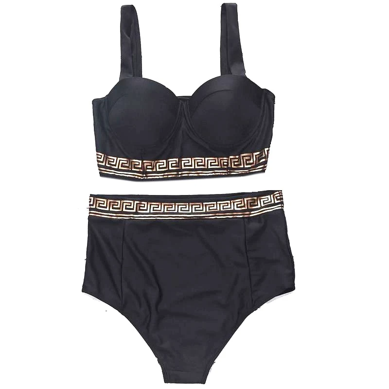 

bikinis set Swimwear women's 2018 sexy high waist Solid Print swiming swimsuit maillot bikini Push Up Female Swim Suits D080