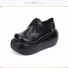 Принцесса сладкий панк обувь японский стиль круглый носок PU глубокий уздечка толстой рифленой подошвой 8 см плоская платформа обувь pu9638