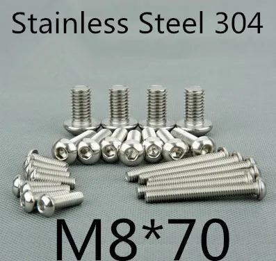 

20pcs/lot ISO7380 M8*70 Stainless Steel A2 Half Round Hexagon Socket Button Head Cap Screws