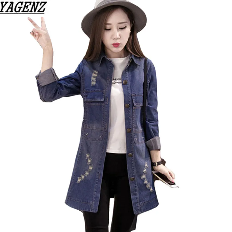 Denim font b Jacket b font font b Women b font Medium Length Jeans Overcoat Ladies