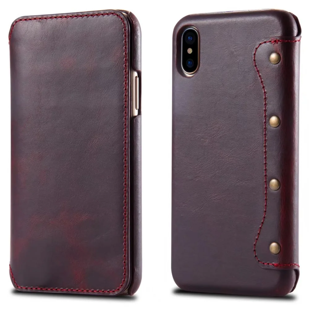 

100% Real Leather Slim Simple Business Style Flip Hard Back Cover Phone Case For iPhone X Case Wallet Luxury Brand For Women