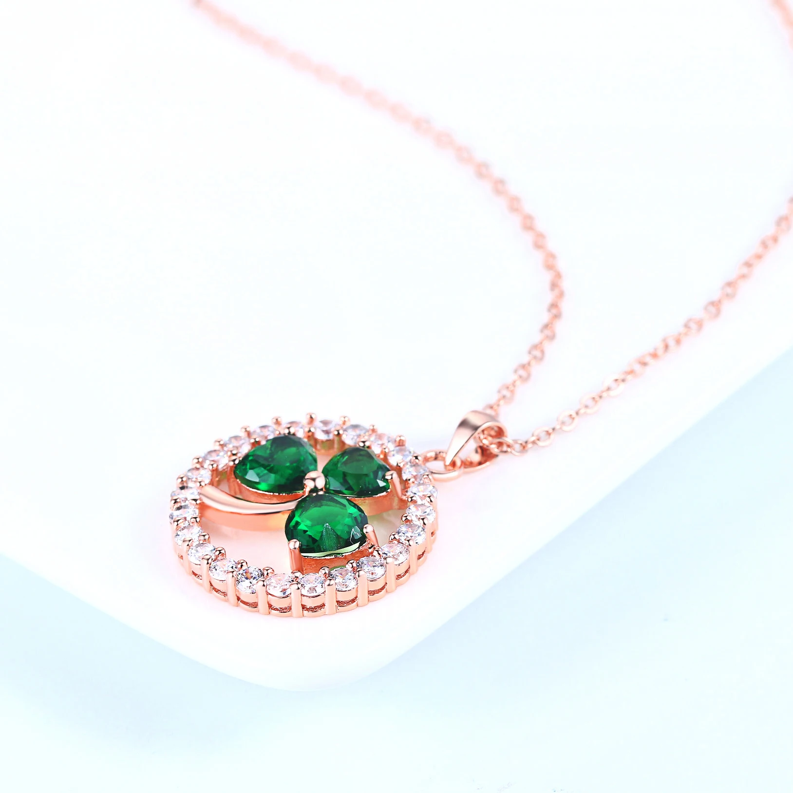 Двойные Уникальные ожерелья и кулоны для женщин в форме сердца, кристалл клевера, розовое золото, кубический циркон, ювелирная цепочка DFN019M