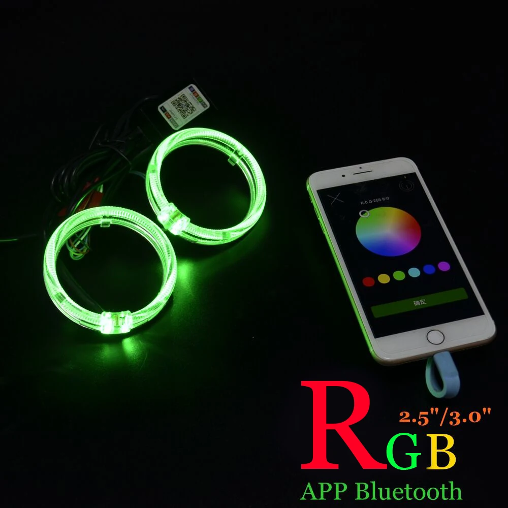 Bluetooth APP управление RGB светодиодный ангельские глазки 2,5 3,0 дюймов спрятанный проектор bixenon объектив СВЕТОДИОДНЫЙ ангельские глазки комплект кожухов меняющая цвет маска