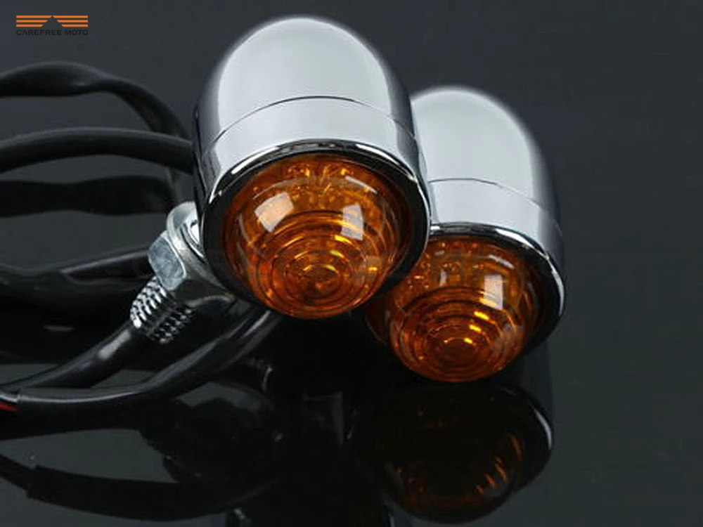 

Chrome Metal Motorcycle Body LED Bullet Round Turn Signal Light Case for Harley Softail Dyna Sportster