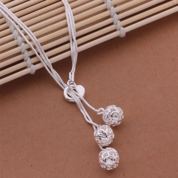 Модное Элегантное дамское ожерелье 925 маленький шар кулон длинное ожерелье мулит цепь посеребренные ювелирные изделия любящий подарок AN442