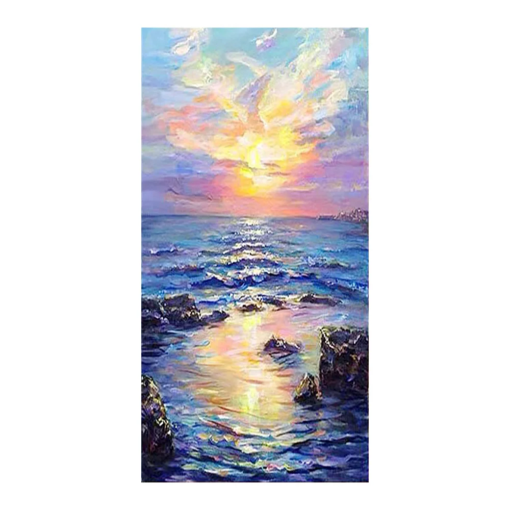 

Coast scenic Sunrise Diamond Painting Full Round Oil painting style New DIY Sticking Drill Cross Embroidery 5D Home Decoration