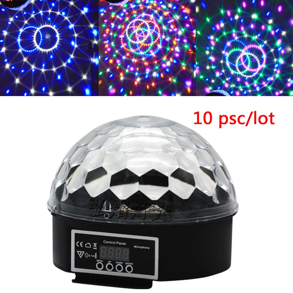 

LED Disco Ball Dj Stage Light 27W 9Colors Sound Activated Strobe Stage Lighting Chrismas Party Lights Projector (10pcs/lot)