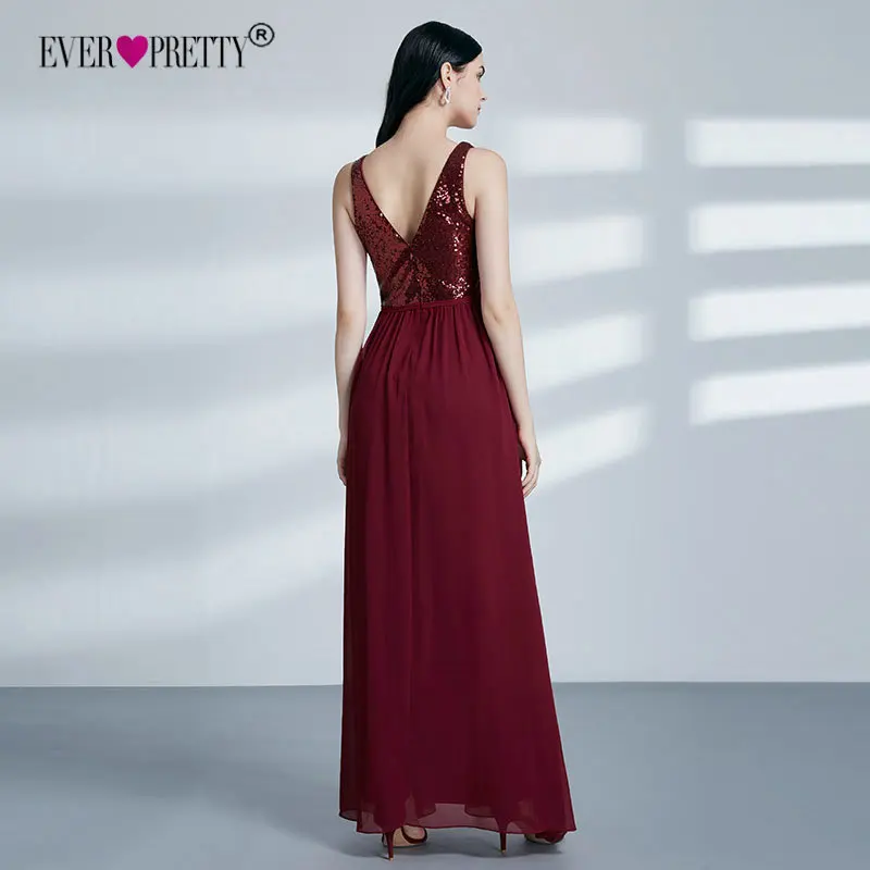 Ever Pretty Robe De Soiree New Fashion Sequins Chiffon Long Evening Dresses Elegant A Line Burgundy Party Gowns EP07346BD