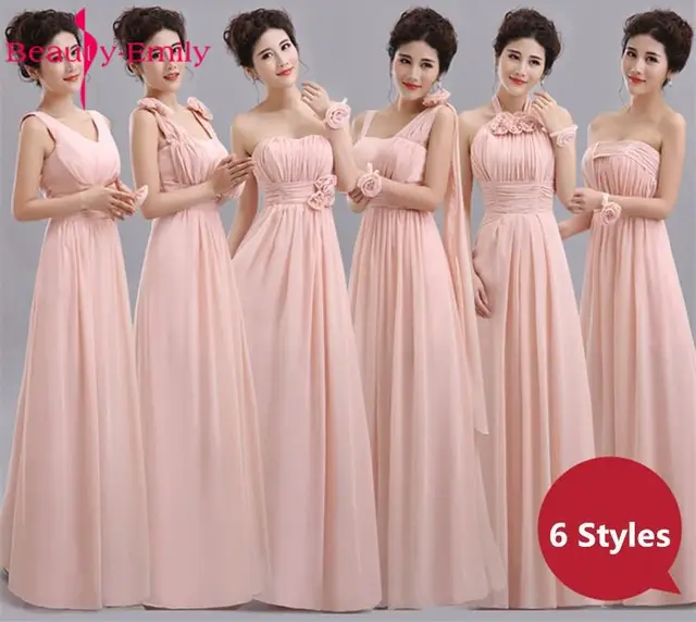 Beauty-Emily Cheap Long Chiffon Blush Pink Bridesmaid Dresses 2018 A-Line Vestido De Festa De Casamen Formal Party Prom Dresses