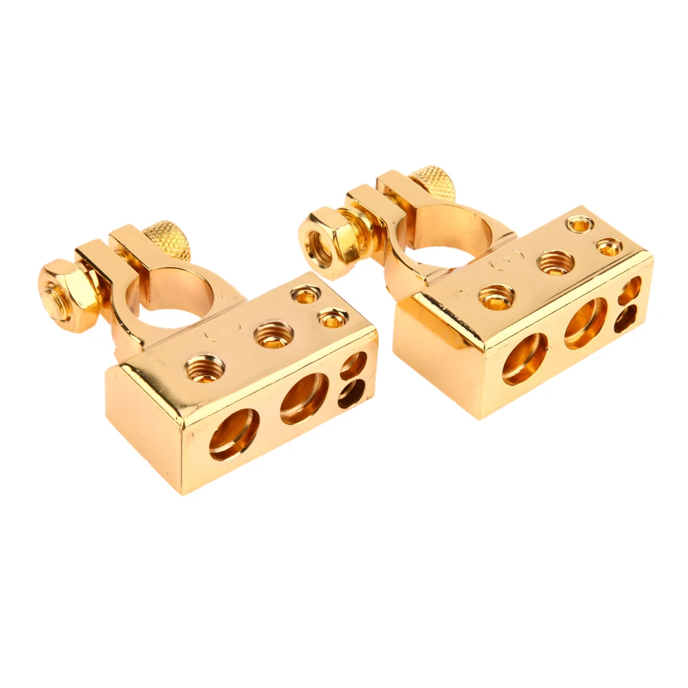 

New 2 Pcs Gold Plated Metal Gauge Car Battery Positive Negative Safe Battery Terminal Gauge Golden Electric Connector Promotion