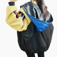 Харадзюку Лоскутная Свободная куртка-бомбер женские пальто с длинным рукавом толстовки Корейская уличная хип-хоп бейсбольная куртка летучая мышь 50E0016