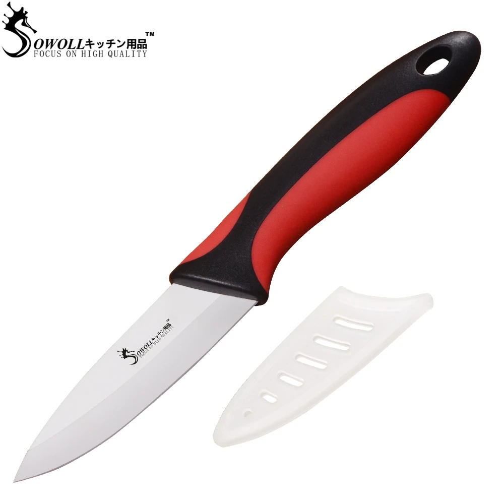 SOWOLL Brand Zirconium Oxide Ceramic Knife White Blade ABS+TPR Handle Kitchen Knife Sharp 3 inch
