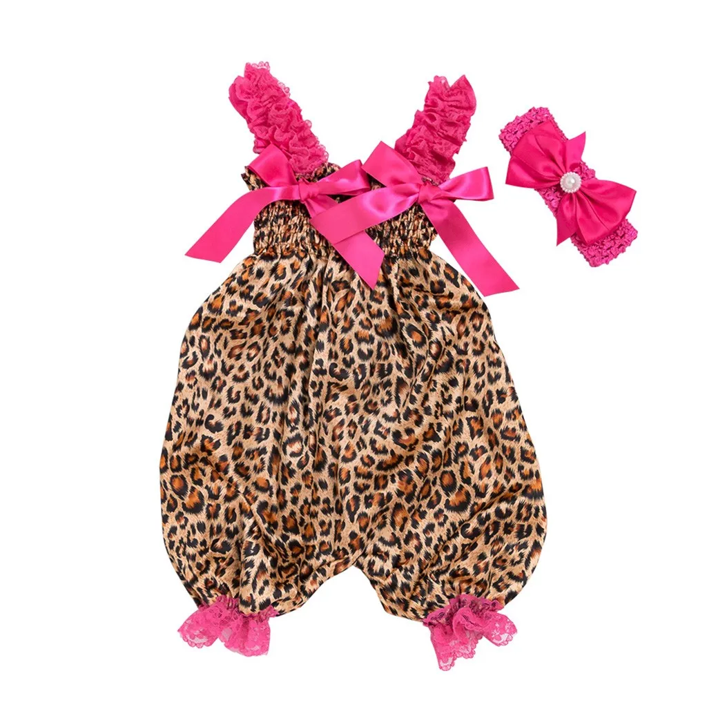 

2019 Fashion Baby Toddler Baby Boys Girls Leopard Print Romper Jumpsuit+Headband Set Outfit